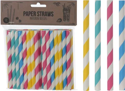 Produktbild von Set mit 48 Excellent Houseware-Strohhalmen, Papier, 12 cm, mehrfarbig