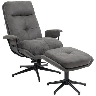 Immagine prodotto di Poltrona relax HOMCOM con poggiapiedi, base girevole, poltrona da TV con funzione reclinabile
