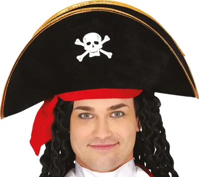 Immagine prodotto di Cappello Pirata Tricorno Nero Rosso Motivo Teschio Tre Giorni Barba Avventura Costume Carnevale Accessorio Eleganza Ammutinamento Festa Avventura Look, Colore: Nero