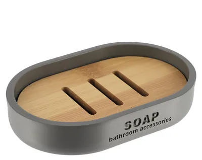 Zdjęcie produktu dla Mydelniczka Tendance szara polyresin bamboo 12,3x8,3x2,3 cm Dekoracja łazienki