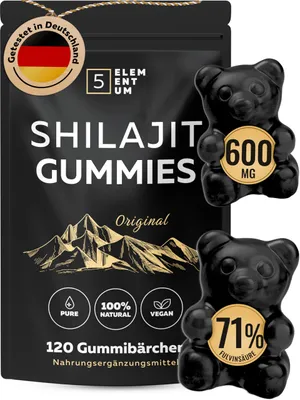 Produktbild von Original Shilajit Gummies – 100% Natürlich, Vegan & Zuckerfrei – Mit 71% Fulvinsäure – Energie & Verträglichkeit – 120 Gummibärchen