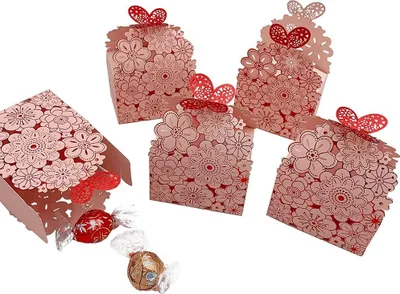 Produktbild von Partygeschenkboxen, Blumen- und Schmetterlings-Sš¹?igkeitenboxen, lasergeschnittene Sš¹?igkeitenboxen, rosa Geschenkboxen fš¹r Hochzeit, Brautparty, Jubil?um, Geburtstagsfeier (20 Stš¹ck)