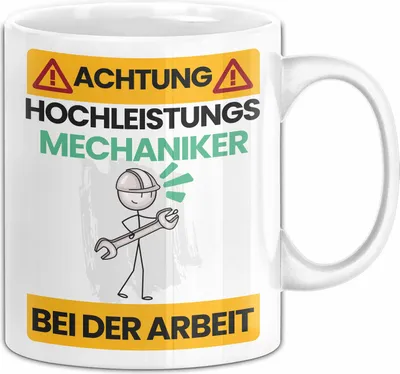 Produktbild von Mechaniker Tasse Geschenk Lustiger Spruch Geschenkidee für Mechaniker Achtung Hochleistungs Mechaniker Bei Der Arbeit (Weiß)