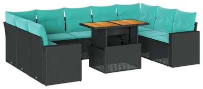 Produktbild von vidaXL 10-tlg. Garten-Sofagarnitur mit Kissen Schwarz Poly Rattan