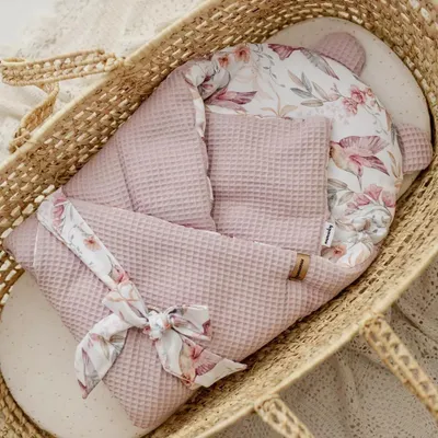 Immagine prodotto di Muminky | Copertina avvolgente per neonati - 75x75 cm - Rosa e colibrì - 100% cotone - Morbida, traspirante, sicura