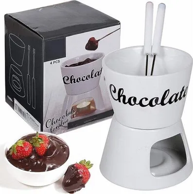 Zdjęcie produktu dla Świąteczny zestaw do fondue – fondue czekoladowe – białe – 2 łyżeczki
