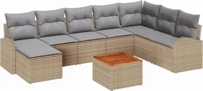 Immagine prodotto di Set Divano da Giardino con cuscino 9 pcs Beige polyrattan