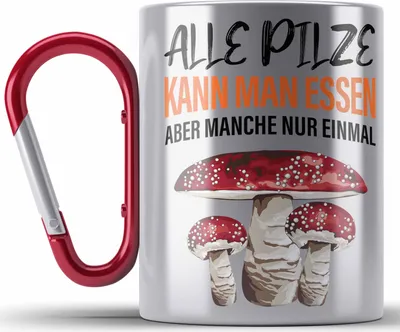 Produktbild von Trendation - Pilzsammler Geschenk Edelstahl Tasse Karabiner Pilze Sammeln Karabiner Edelstahl Tasse Karabiner Edelstahl Geschenkidee Pilzsucher Pilzliebhaber (Rot)