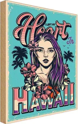 Produktbild von vianmo Holzschild 18x12 cm Pinup Hawaii i left my heart Pin Up