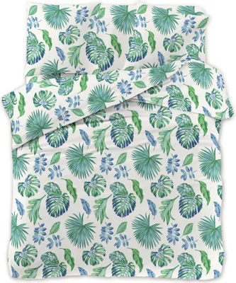 Produktbild von Bettwäsche – 200x200 cm – Set bestehend aus Bettbezug und zwei Kissenbezügen – Motiv: Grüner Farn – Material: Mikrofaser-Baumwolle – 2 Kissenbezüge: 70x80 cm