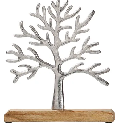 Zdjęcie produktu dla Gilde Standrelief, Lebensbaum, Aluminium, Mangoholz, silberfarben, VE 4, L. 23 cm, B. 5 cm, H. 26 cm 48791 4009079487916