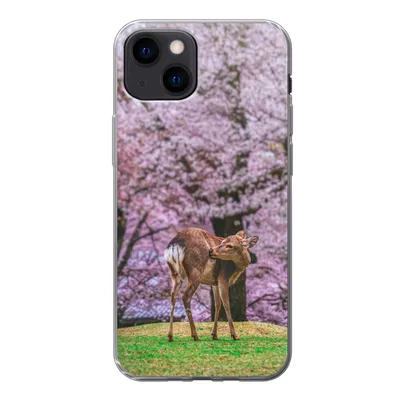 Produktbild von MuchoWow® Handyhülle Schutzhülle Hülle für iPhone 13 mini Hirsch - Rosa - Blüte Silikon Softcase Handy Hülle - Softcase