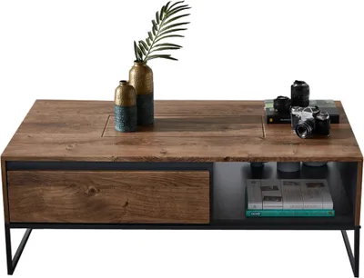 Produktbild von Moderner Couchtisch in Haveleiche Cognac mit graphit im Industrial-Design MINNEAPOLIS-55 B/H/T: ca. 115/42/65cm