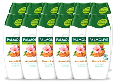 Immagine prodotto di 12 flaconi di crema detergente Palmolive Naturals, mandorla e latte - 500 ml - confezione  - 12 pezzi