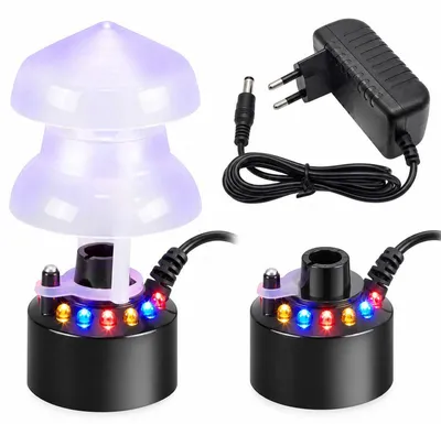 Produktbild von Ultraschall-Nebler für Aquarium, Wassernebel-Vernebler 24 V mit LED-Licht, Trockenlaufschutz, ABS, EU-Netzteil