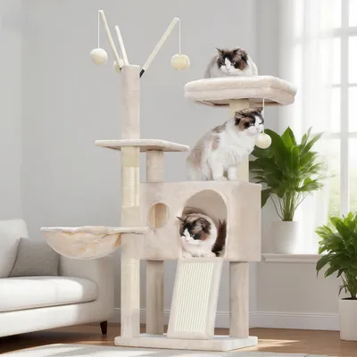 Immagine prodotto di Albero per gatti compatto, altezza 105 cm, con giocattolo rimovibile, 1 piattaforma, 1 cesta per gatti, ideale per gattini