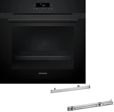 Produktbild von Siemens iQ300 Einbau-Backofen-Set HB271PAL25, HB271ABB3 Backofen + HZ538000 Clip-Auszug, 60 x 60 cm, Deep black inox