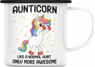 Produktbild von Trendation - Tante Aunticorn Geschenk Emaille Tasse Geschenkidee Beste Tante Emaille Emaille Tasse Geschenk Lustig (Schwarz)
