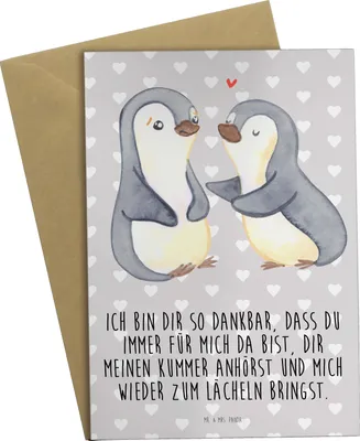 Produktbild von Mr. & Mrs. Panda Glückwunschkarte Pinguine trösten - Grau Pastell - Geschenk, für Frauen, einladungskarten, Grußkarten, osterkarten, Valentinstag, Freundin, Mitbringsel