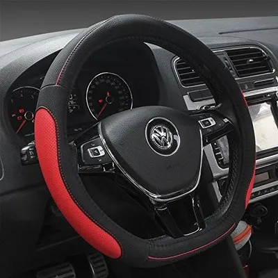 Obrázek produktu pro Kožený potah na volant, protiskluzový, červený, vhodný pro průměr volantu 36-38 cm