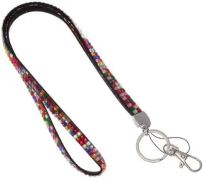 Produktbild von 1x MULTICOLOR Schlüsselband Umhängeband Lanyard 10mm Karabinerhaken Ausweise Autoschlüssel Zugangskarten Strass Steine Bling Rhinestone