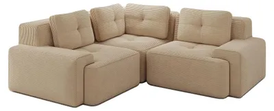 Zdjęcie produktu dla Modułowa sofa – sofa do salonu na 4 osoby – obita tkaniną corduroy – głębokie siedzisko – bezramowa konstrukcja – antypoślizgowa i stabilna – kolor beżowy