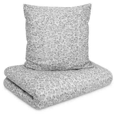 Produktbild von s.Oliver Leo Bettwäsche 155x220 cm - 100% Baumwolle, Reißverschluss, anschmiegsam, weich & waschbar, Mako Satinbettwäsche grau modern Leoparden Muster – Größe 155 x 220, 80 x 80 cm