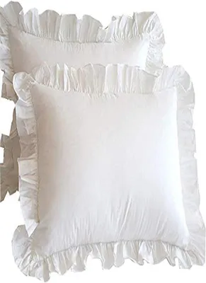 Imagen del producto de Funda de cojín, fundas de cojín, funda de cojín con volantes, algodón, blanco, 45 x 45 cm, 2 unidades, para cama