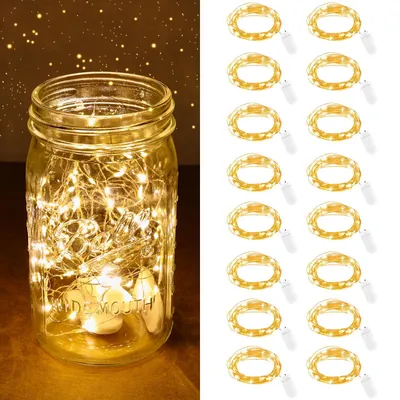 Obrázek produktu pro Mini světelný řetěz - Sada 16 kusů - LED světelný řetěz na baterie - 2 metry, 20 LED diod - Světelný řetěz, napájení na baterie