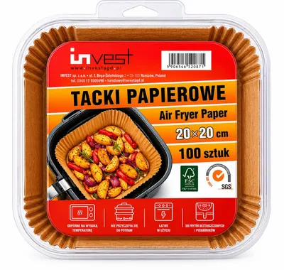 Produktbild von Backpapier für Heißluftfritteuse 20x20 cm 100 Blatt für Airfryer - Kompatibel mit Ninja, Philips, Cosori - quadratisch