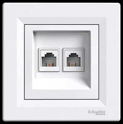 Image de Prise téléphonique double avec cadre, blanc Schneider Asfora EPH4200121