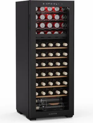 Zdjęcie produktu dla Chłodziarka do wina Klarstein Bovella 55 Duo+ – 55 butelek, 2 strefy, 5–18°C, obsługa dotykowa, oświetlenie LED, ochrona przed promieniowaniem UV, wolnostojąca, klimatyzowana szafka na wino