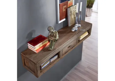 Produktbild von MASSIVMOEBEL24 Hängeregal Sheesham 110x25x20 grau geölt NATURE GREY #0107