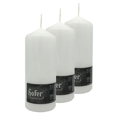 Obrázok produktu pre Hofer Stĺpové Sviečky - Doba horenia 80 hodína - Biela Farba - 3 kusov Rozmery 8 x 20 cm Voskové Sviečky Bez Vône Candles Biele