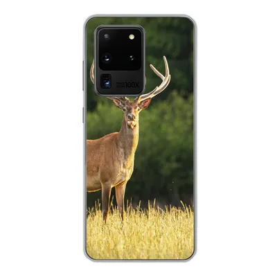 Produktbild von MuchoWow® Handyhülle Schutzhülle Hülle für Samsung Galaxy S20 Ultra Hirsch - Geweih - Gras - Natur - Tiere - Grün Silikon Softcase Handy Hülle - Karteninhaber