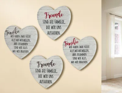 Zdjęcie produktu dla Gilde Schild, Herz, "Familie", Spruch, Metall, creme, B. 25 cm, H. 25 cm 68240 4009079682403 4 Stück (4-fach sortiert)