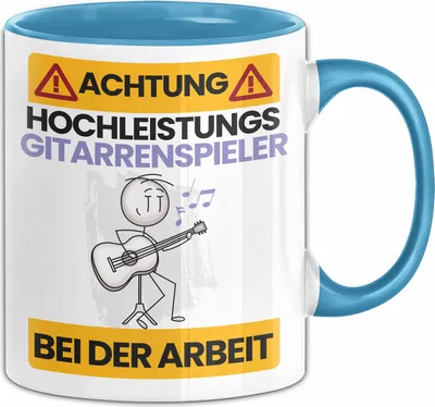 Produktbild von Gitarrenspieler Tasse Geschenk Lustiger Spruch Geschenkidee für Gitarrenspieler Achtung Hochleistungs Gitarrenspieler Bei Der Arbeit (Blau)