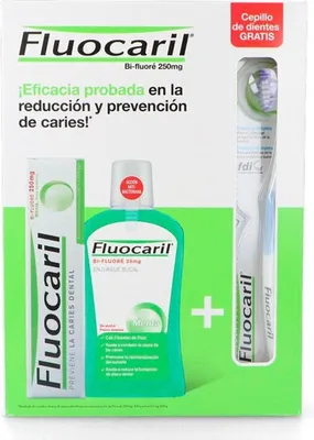 Produktbild von Fluocaril Zahnpasta 125 ml + Mundwasser 500 ml + Zahnbürstenpackung