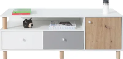 Produktbild von Masseno TV-Schrank SANNIO 140 cm Fernsehschrank mit 2 Schubladen und 1 Türen TV-Lowboard für Wohnzimmer Modern 140x50x50 cm Weiß / Weiß