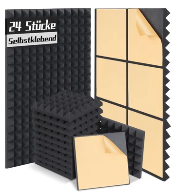 Produktbild von Akustikpaneele 30x30x5 cm, 24 Stücke, Noppenschaumstoff selbstklebend, für Studio