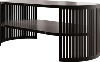Produktbild von MIRJAN24 Couchtisch Fikoli Oval I, Wohnzimmer Kaffeetisch, Gestell aus Stahl (Farbe: Schwarz / Black Pietra Grigia)