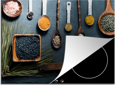Obrázok produktu pre KitchenYeah® Kryt na varnú dosku bylinky - lyžica - korenie - kuchyňa, 75x52cm, kuchynská dekorácia, keramický kryt na varnú dosku, krycia doska na varnú dosku