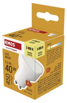 LED žárovka Basic MR16 / GU10 / 5,2 W (40 W) / 450 lm / teplá bílá
