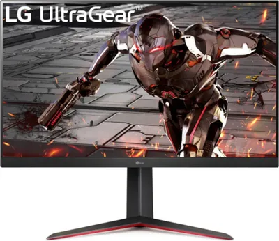 A gaming monitor displaying a futuristic robot character in action.