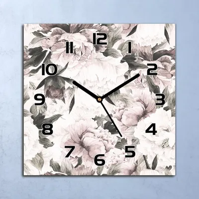 Produktbild von Wanduhr Echt-Glas-Küchenuhr Blumen Pfingstrosen Quarz 30x30 Deko Bilder