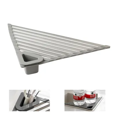 Produktbild von Küchenspüle,44,96x32x7,87 cm,Aluminiumlegierung Küchenspülbecken,Faltbare Mehrzweck Abtropfmatte aus Silikon für die Spüle,Dreieckiges Abtropfgestell