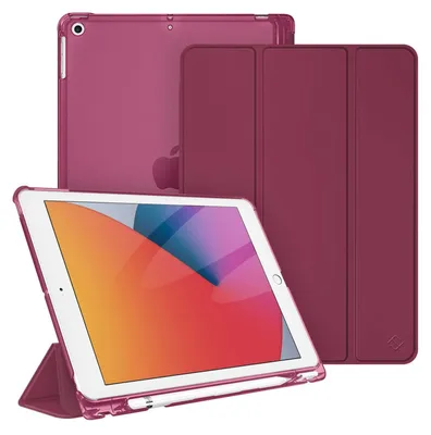 Produktbild von Fintie Hülle für iPad 9. Generation 2021/8. Gen 2020/7. Gen 2019 10.2 Zoll mit Stifthalter, ultradünne leichte Schutzhülle mit transparenter Rückseite und Auto Schlaf/Wach Funktion, Weinrot