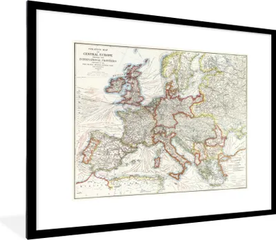 Produktbild von MuchoWow® MuchoWow® Gerahmtes Poster Karte - Europa - Jahrgang 80x60 cm - Poster mit zchwarzem Bilderrahmen - Schlafzimmer-Dekorationen - Fotoposter