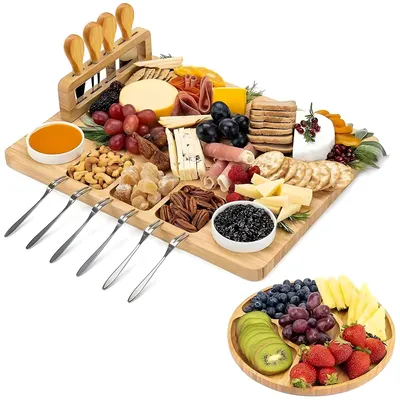 Image de Planche à charcuterie en bambou - Grand plat de service - Idéale pour les charcuteries, les tapas - Écologique - Parfaite pour les fêtes