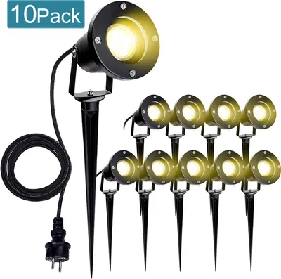Image de Wolketon 10X LED Projecteur de jardin Lampe de jardin blanc chaud LED Eclairage de jardin IP65 4W GU10 Avec piquet de terre Prise extérieure Prairie Pour extérieur,jardin,prairie